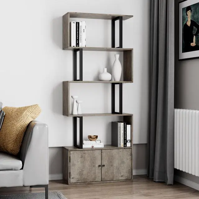 Alt view image 2 of 7 - 4-tire Bookshelf with Large Drawer, S-Design Corner Bookcase, Storage Rack, Display Shelf, Plant Standing Shelf, Easy Assembly, for Living Room, Bedroom, Office, Blank Wall