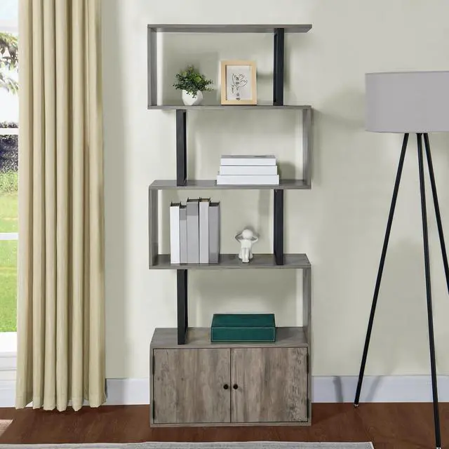 Alt view image 3 of 7 - 4-tire Bookshelf with Large Drawer, S-Design Corner Bookcase, Storage Rack, Display Shelf, Plant Standing Shelf, Easy Assembly, for Living Room, Bedroom, Office, Blank Wall