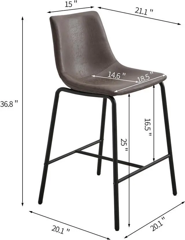 Alt view image 6 of 7 - ASARUDA Counter Chairs Set of 2, 25H Seat Bar Stools Chairs with Metal Legs, Dinning Chairs with Upholstered Seat and Footrest, Holds 250 Lbs, Easy Assembly for Living Room, Coffee Brown