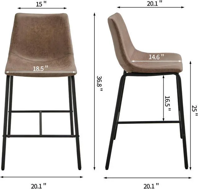 Alt view image 4 of 7 - ASARUDA Counter Chairs Set of 2, 25H Seat Bar Stools Chairs with Metal Legs, Dinning Chairs with Upholstered Seat and Footrest, Holds 250 Lbs, Easy Assembly for Living Room, Light Brown