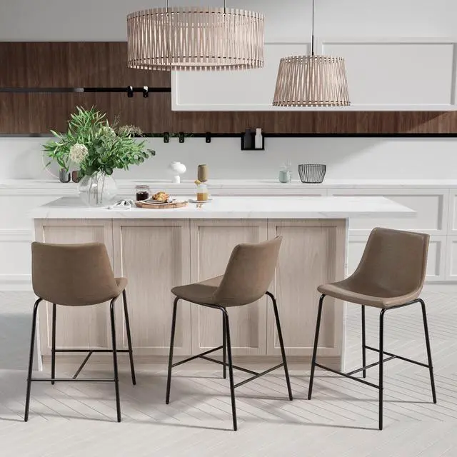 Alt view image 6 of 7 - ASARUDA Counter Chairs Set of 2, 25H Seat Bar Stools Chairs with Metal Legs, Dinning Chairs with Upholstered Seat and Footrest, Holds 250 Lbs, Easy Assembly for Living Room, Light Brown