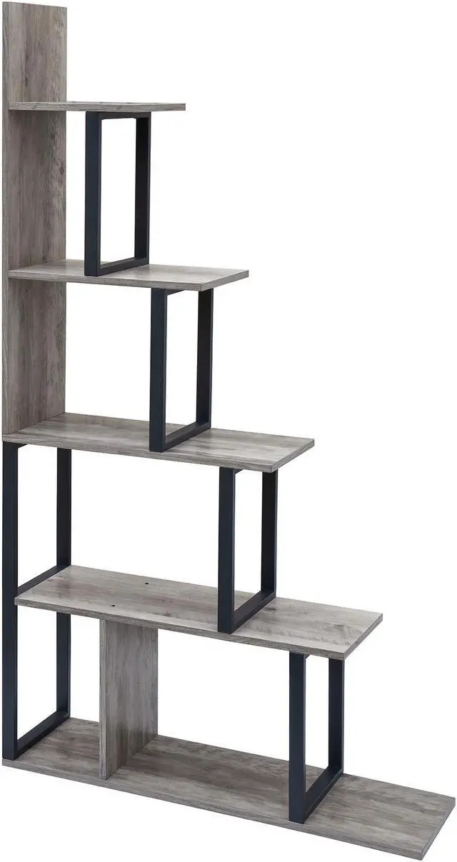 Alt view image 5 of 6 - 5-tire Bookshelf and Corner Bookcase, Ladder Storage Rack, Display Shelf, Industrial Plant Standing Shelf,Wooden Easy Assembly, for Living Room, Bedroom, Office, Blank Wall