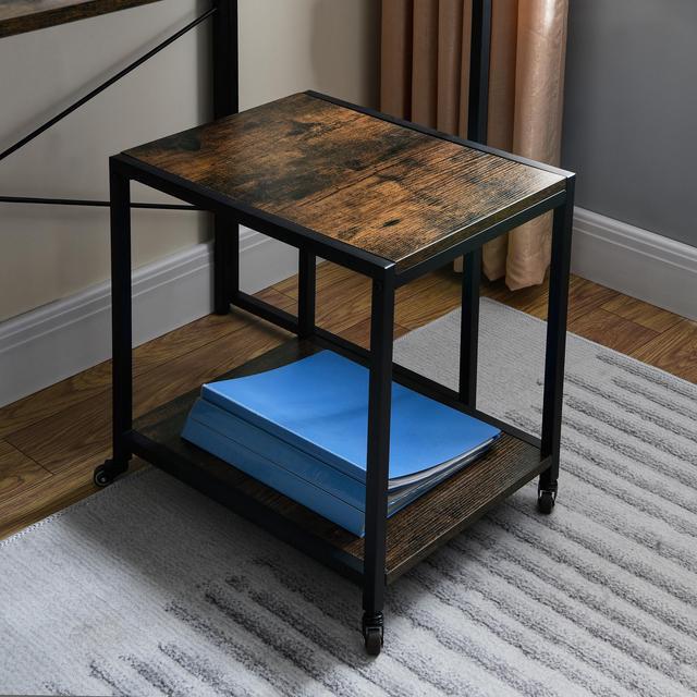 Alt view image 6 of 7 - Mobile Utility Rolling Cart, 2-Tire Small Storage Shelf with Wheels, Rustic Moving Home Cart, End Table with Metal Frame,18H x 17.7L x 14W for Painting, Party, Kitchen Retro Brown SZCJ20401RC