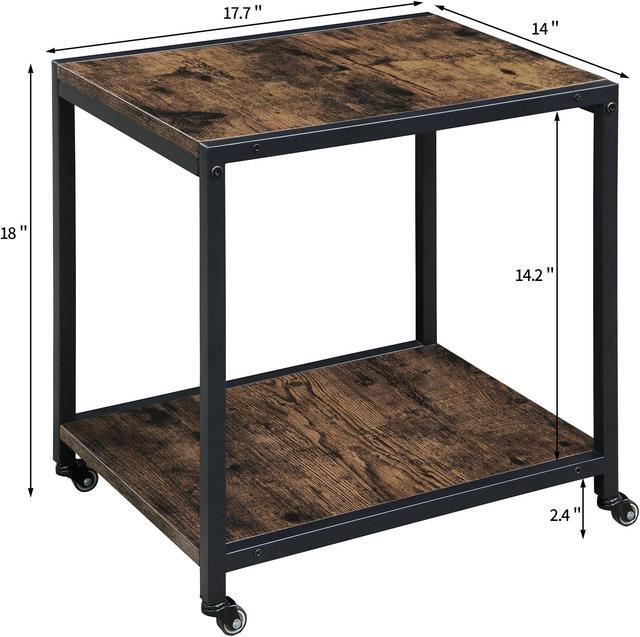 Alt view image 7 of 7 - Mobile Utility Rolling Cart, 2-Tire Small Storage Shelf with Wheels, Rustic Moving Home Cart, End Table with Metal Frame,18H x 17.7L x 14W for Painting, Party, Kitchen Retro Brown SZCJ20401RC