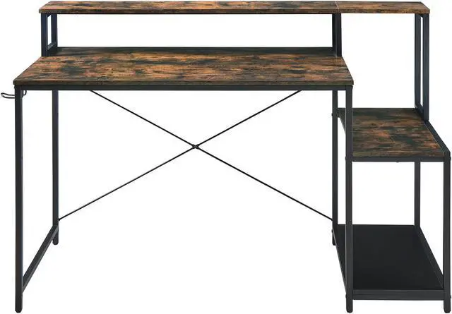 Alt view image 6 of 7 - ASARUDA Computer Desk with Monitor Stand, Home Office Table with Storage Shelf, Rustic Bookcase, 54 Small Desk for Writing Working Drawing Gaming Retro and Black TF-PGDSZ-20401-CM