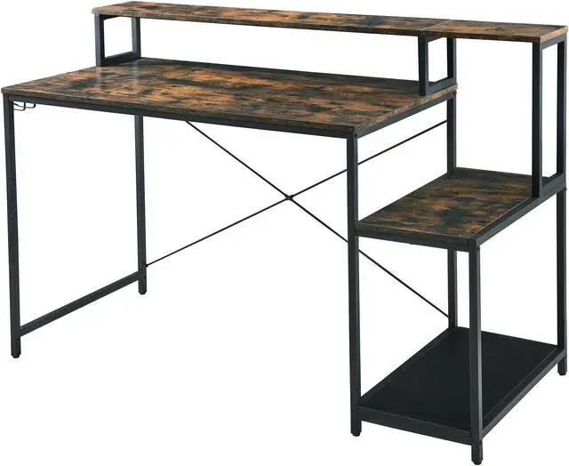 Alt view image 7 of 7 - ASARUDA Computer Desk with Monitor Stand, Home Office Table with Storage Shelf, Rustic Bookcase, 54 Small Desk for Writing Working Drawing Gaming Retro and Black TF-PGDSZ-20401-CM