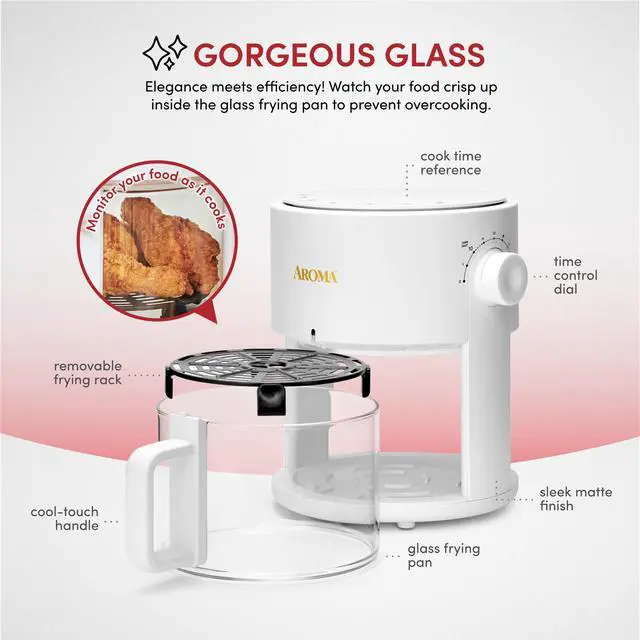 Alt view image 4 of 6 - AROMA® Glass Air Fryer and Countertop Convection Oven with Powerful 360Crispy Technology (3 Quart)