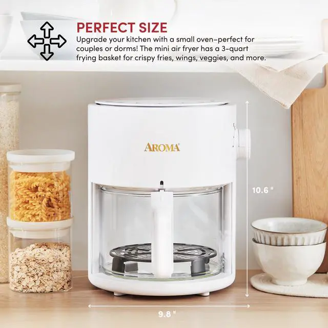 Alt view image 5 of 6 - AROMA® Glass Air Fryer and Countertop Convection Oven with Powerful 360Crispy Technology (3 Quart)