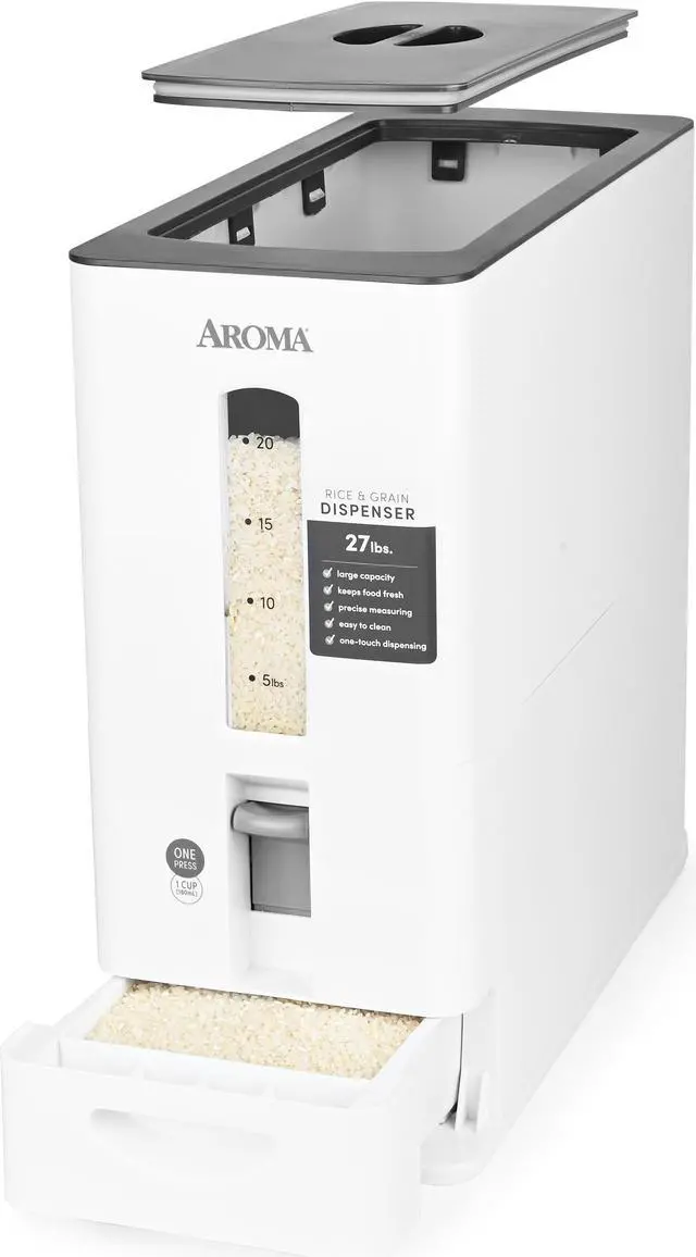 Main image of Aroma Housewares 27lbs Large Rice Dispenser, 7.25 x 16.5 x 16.5 inches, White