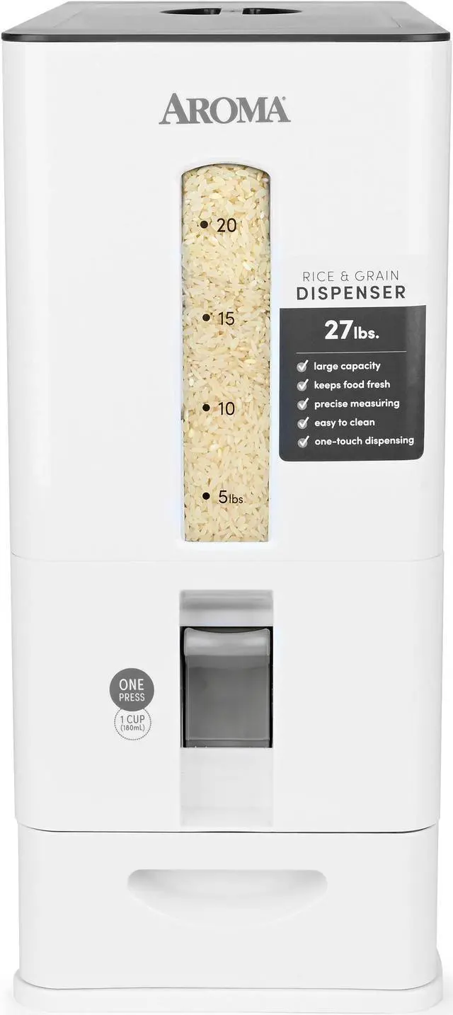 Alt view image 2 of 4 - Aroma Housewares 27lbs Large Rice Dispenser, 7.25 x 16.5 x 16.5 inches, White