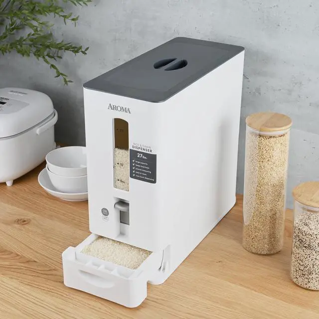 Alt view image 4 of 4 - Aroma Housewares 27lbs Large Rice Dispenser, 7.25 x 16.5 x 16.5 inches, White