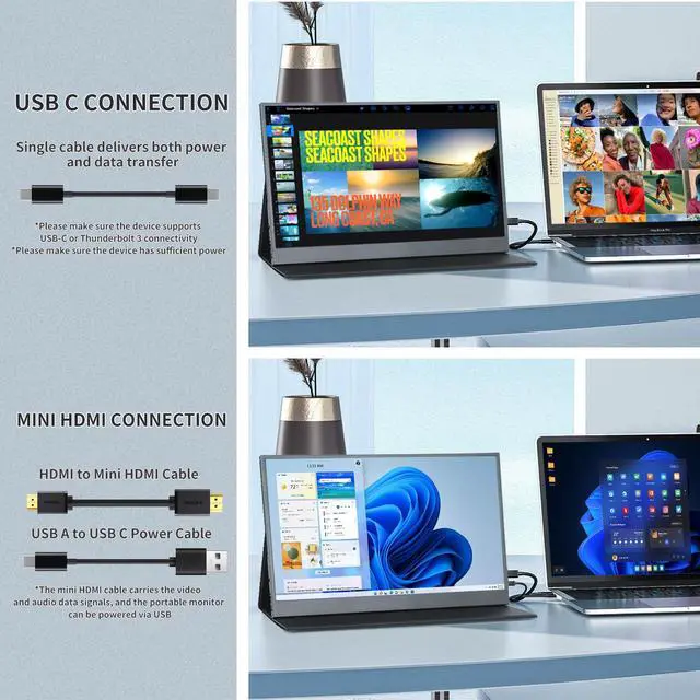 Alt view image 4 of 7 - ReHisk 15.6" Portable Monitor IPS FHD 1080P HDR monitor for laptop gaming monitor with HDMI USB C Eye Care Computer Second External Monitor for PC Phone PS4 Xbox dual speakers black