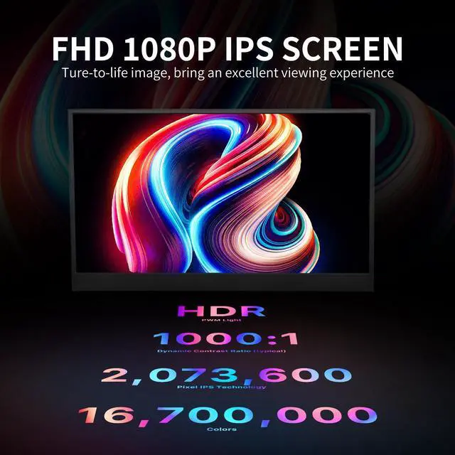 Alt view image 6 of 7 - ReHisk 15.6" Portable Monitor IPS FHD 1080P HDR monitor for laptop gaming monitor with HDMI USB C Eye Care Computer Second External Monitor for PC Phone PS4 Xbox dual speakers black