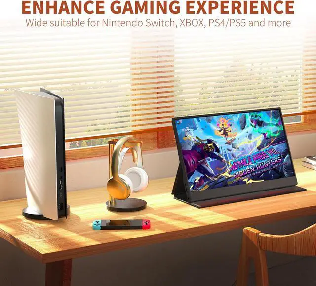 Alt view image 3 of 7 - REHISK 15.6" inch Portable Monitor IPS FHD 1080P gaming monitor for laptop with HDMI USB-C HDR Eye Care laptop monitor extender for PC Phone PS4 Xbox dual speakers