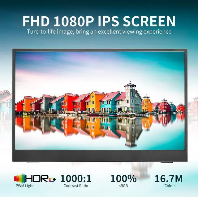 Alt view image 2 of 7 - REHISK 15.6" inch Portable Monitor IPS FHD 1080P gaming monitor for laptop with HDMI USB-C HDR Eye Care laptop monitor extender for PC Phone PS4 Xbox dual speakers