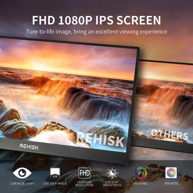 Alt view image 3 of 6 - 15.6" Portable Monitor, 1080P FHD USB-C/HDMI, IPS Display with Smart Case, Eye Care External Screen for Switch/PS5/PC/Phone