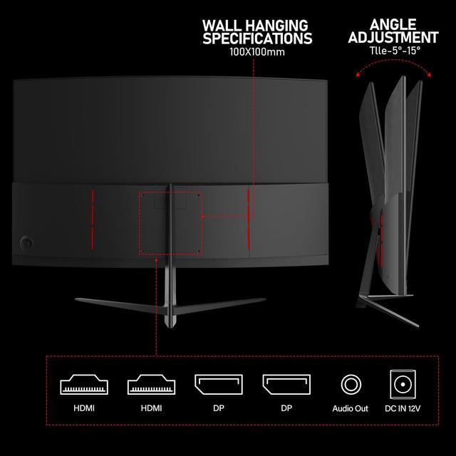 Alt view image 6 of 7 - 27 Inch QHD 2K(2560 x 1440) Curved Gaming Monitor 165Hz 1ms Fast Computer Monitor, DP/HDMI,VESA Mount, 120% sRGB HDR Eye Care Metal Stand