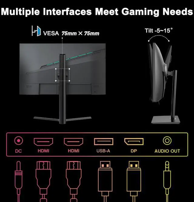 Alt view image 4 of 7 - 24.5 inch Gaming Monitor 240Hz 1ms MPRT Full HD 126% sRGB 350cd/m² Brightness FreeSync black