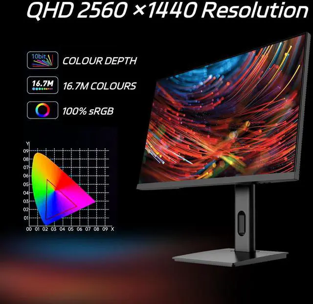 Alt view image 7 of 7 - 27" IPS 180Hz Gaming Monitor, 0.5ms Response time, 2560x1440, 320 Nits, 100% sRGB, FreeSync, VESA75*75mm, HDR10, Adjustable Tilt & Swivel computer monitor