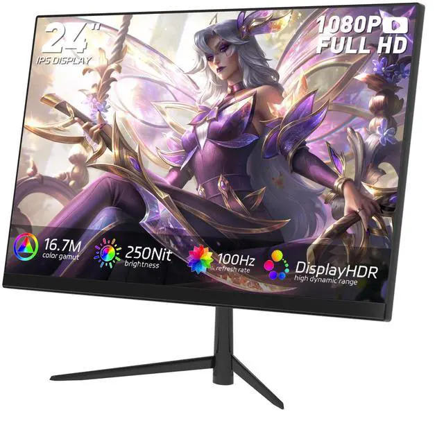 Main image of REHISK 24 Inch 1080P Full HD Monitor, 100Hz Gaming & Office Display, FreeSync, HDMI & DP, VESA Mount, Tilt Adjustable, Eye Care, Frameless Design