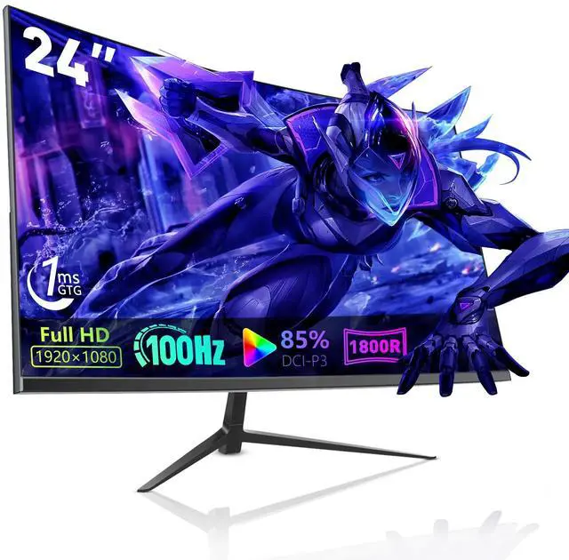 Main image of 24" FHD Curved Gaming Monitor, 100Hz, 3ms, Free-Sync, 91% DCI-P3, Built-in 2W Speakers, HDMI/DP/USB-A