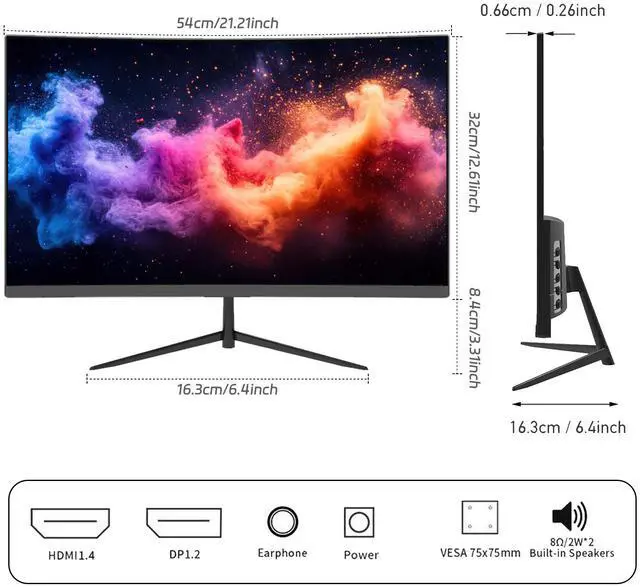 Alt view image 5 of 7 - 24" FHD Curved Gaming Monitor, 100Hz, 3ms, Free-Sync, 91% DCI-P3, Built-in 2W Speakers, HDMI/DP/USB-A