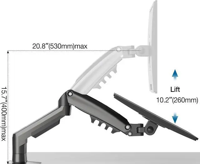 Alt view image 5 of 6 - Dual Monitor Mount for 15-32 Inch Screens, Adjustable Gas Spring Arm, 4.4-19.8lbs per Screen, Cable Management, Clamp & Grommet Base  Heavy Duty