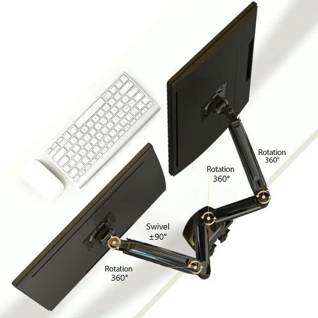 Alt view image 6 of 6 - Dual Monitor Mount for 15-32 Inch Screens, Adjustable Gas Spring Arm, 4.4-19.8lbs per Screen, Cable Management, Clamp & Grommet Base  Heavy Duty