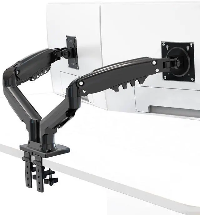 Main image of Dual Monitor Mount for 15-32 Inch Screens, Adjustable Gas Spring Arm, 4.4-19.8lbs per Screen, Cable Management, Clamp & Grommet Base  Heavy Duty