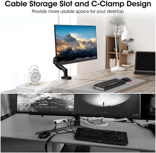 Alt view image 3 of 7 - Single Monitor Mount, 17 to 32 Inch, 4.4 to 19.8lbs, Adjustable Gas Spring Monitor Arm with Cable Management, Clamp & Grommet Base