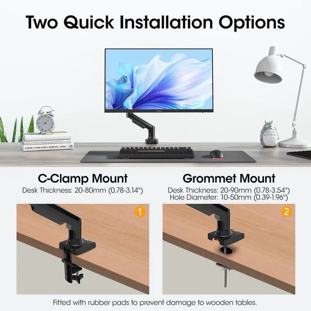 Alt view image 5 of 7 - Single Monitor Mount, 17 to 32 Inch, 4.4 to 19.8lbs, Adjustable Gas Spring Monitor Arm with Cable Management, Clamp & Grommet Base