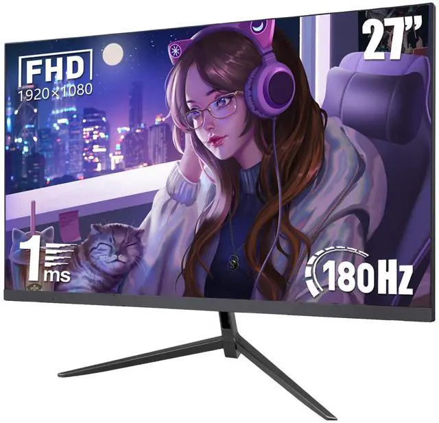 Alt view image 7 of 7 - 27" FHD 1080P gaming Monitor, 180Hz Refresh Rate, 1ms Response Time, FreeSync & G-Sync Compatible, VESA Mountable (75mm x 75mm), HDMI/DP/USB-A/Earphone/Power Ports
