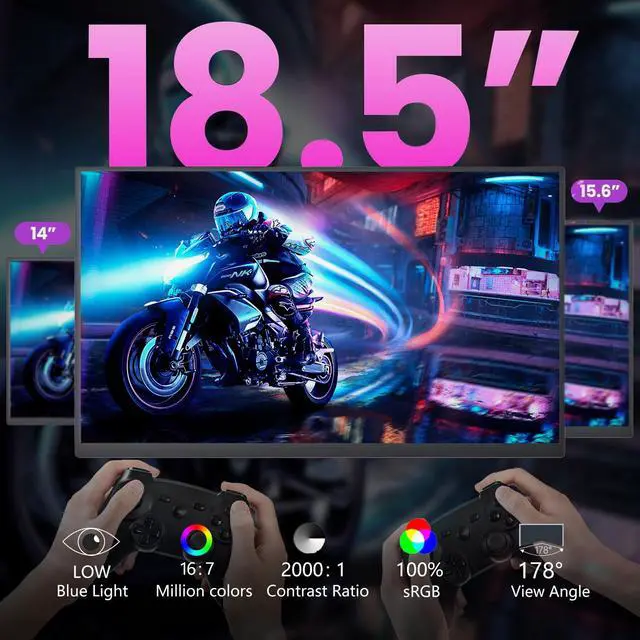 Alt view image 2 of 7 - ReHisk 18.5" Portable Monitor FHD 1080P HDR gaming monitor with VESA 75x75mm 100Hz HDMI USB-C External Monitor for Laptop PS4 PS5 Switch Xbox build in 2 speakers
