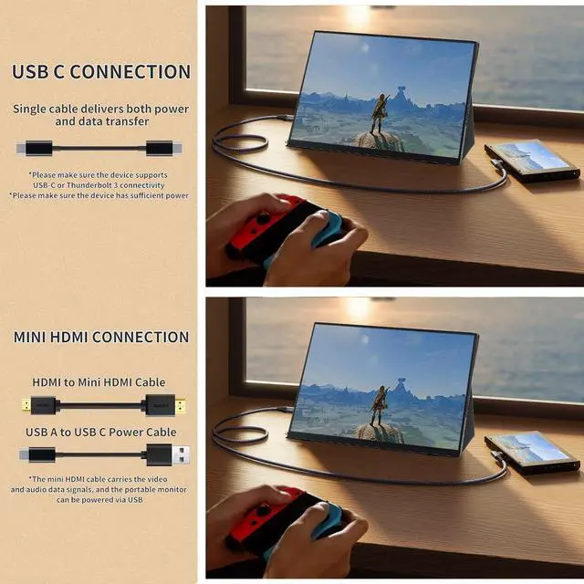 Alt view image 7 of 7 - ReHisk 18.5" Portable Monitor FHD 1080P HDR gaming monitor with VESA 75x75mm 100Hz HDMI USB-C External Monitor for Laptop PS4 PS5 Switch Xbox build in 2 speakers