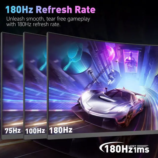 Alt view image 4 of 7 - 24" curved 180Hz gaming monitor 1080P fast 1ms response time support FreeSync Compatible G-sync computer monitors VESA 75*75mm with HDMI USB