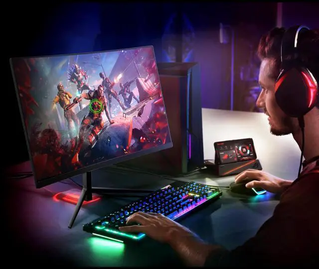 Alt view image 7 of 7 - 24" curved 180Hz gaming monitor 1080P fast 1ms response time support FreeSync Compatible G-sync computer monitors VESA 75*75mm with HDMI USB