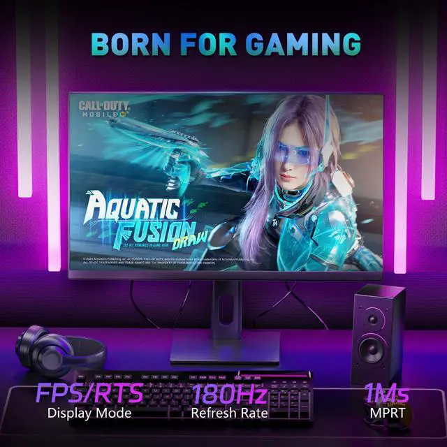 Alt view image 4 of 7 - 27 Inch 180Hz Gaming Monitor, QHD 1440P 1ms Fast IPS 2K Computer Gamer Monitor, Adaptive Sync, HDR , Tilt Adjustment, VESA Compatible, Eye Care, DisplayPort HDMI RE-272KV11