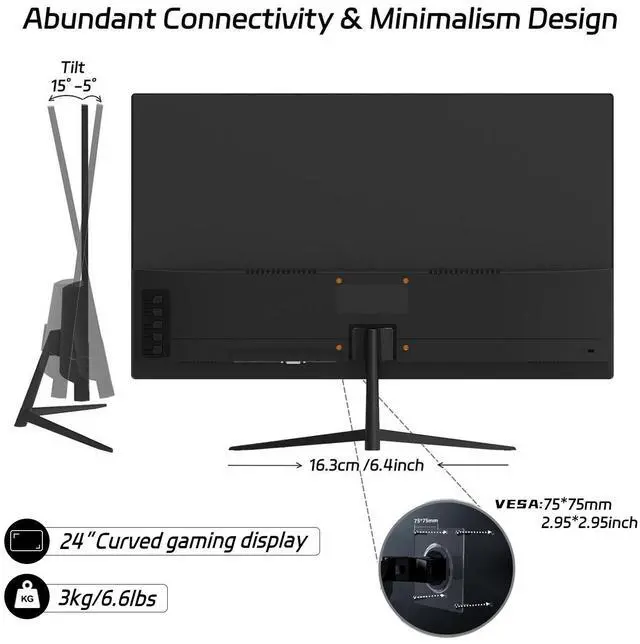Alt view image 6 of 7 - 24 Inch FHD 180Hz Gaming Monitor, 1080P Fast IPS Frameless Computer Monitor with Adaptive Sync, Eye Care PC Gamer Monitor,HDMIx2, DisplayPort, VESA Mountable, Tilt Adjustable, RE241KV2