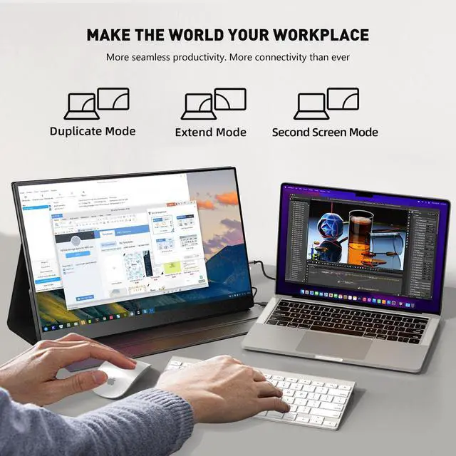 Alt view image 2 of 7 - 18.5 inch Portable Monitor, 100HZ 120% sRGB 1080P FHD IPS Large Portable Monitor For Laptop USB C Mini HDMI HDR Laptop Monitor With Kickstand For Mac PC Xbox PS4/5 Switch Travel Monitor 75x75 VESA