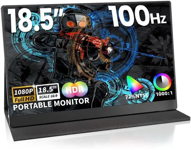 Main image of 18.5 inch Portable Monitor, 100HZ 120% sRGB 1080P FHD IPS Large Portable Monitor For Laptop USB C Mini HDMI HDR Laptop Monitor With Kickstand For Mac PC Xbox PS4/5 Switch Travel Monitor 75x75 VESA