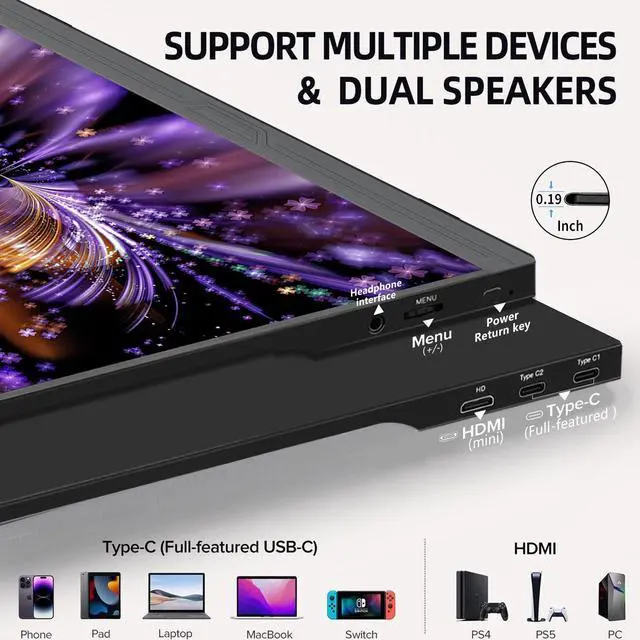 Alt view image 4 of 7 - ReHisk 15.6 inch touch screen monitor 60hz FHD IPS gaming monitors 1080p 10-point Capacitive Touch Pinch-to-Zoom Second Screen laptop extender for Laptop, MacBook Pro, PC, Switch, Xbox, PS4,Smartphone