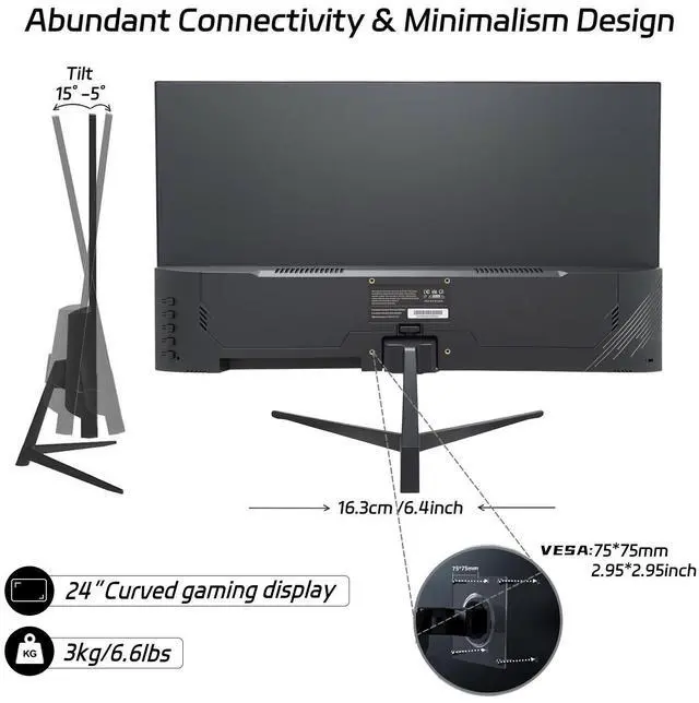 Alt view image 6 of 7 - ReHisk 24" 180Hz computer monitor FHD 1080P fast 1ms response time FreeSync Compatible G-sync gaming monitors Compatible with HDMI Eye Care Ultra Low-Blue Light support VESA 100*100mm