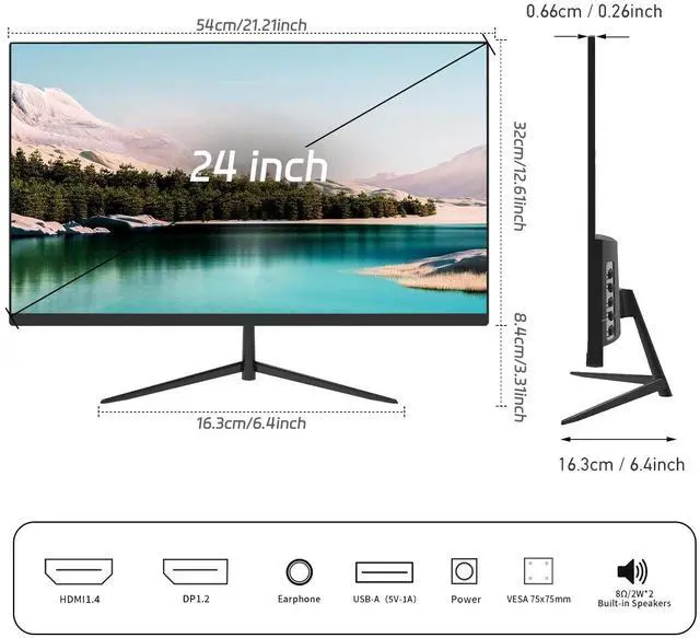 Alt view image 5 of 7 - ReHisk 24" 180Hz computer monitor FHD 1080P fast 1ms response time FreeSync Compatible G-sync gaming monitors Compatible with HDMI Eye Care Ultra Low-Blue Light support VESA 100*100mm