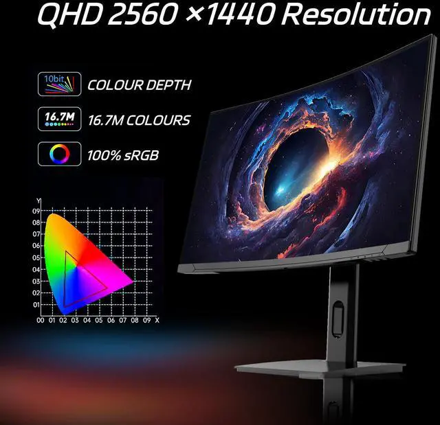 Alt view image 3 of 7 - 27"2K QHD Gaming Monitor 2560p,180Hz Refresh,1ms Response, Adaptive Sync, Dual HDMl2.1 & DP1.4, Ultra-Thin Narrow Bezel, Tilt Adjustable Design
