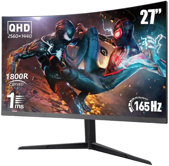Rehisk 27'' 2K QHD Curved Gaming Monitor - 2560p, 165Hz Refresh, 1ms Response, AdaptiveSync, Dual HDMI & DP1.4, Ultra-Thin Narrow Bezel, Tilt Adjustable Design#Black Friday