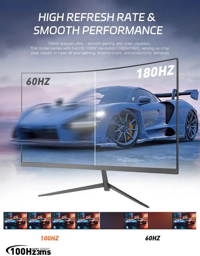 Alt view image 3 of 7 - Rehisk 24'' FHD Gaming Monitor - 1080p, 100Hz Refresh, 1ms Response, AdaptiveSync, Ultra-Thin Narrow Bezel, Tilt Adjustable Design#Black Friday 100hz 24inch