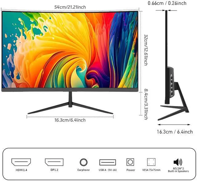 Alt view image 6 of 7 - New 24" Curved Gaming Monitor, FHD 1080P, Ips 180Hz Refresh Rate, 1ms Response, AMD FreeSync, Ultra-Slim Design, HDMI/DP, VESA Mountable