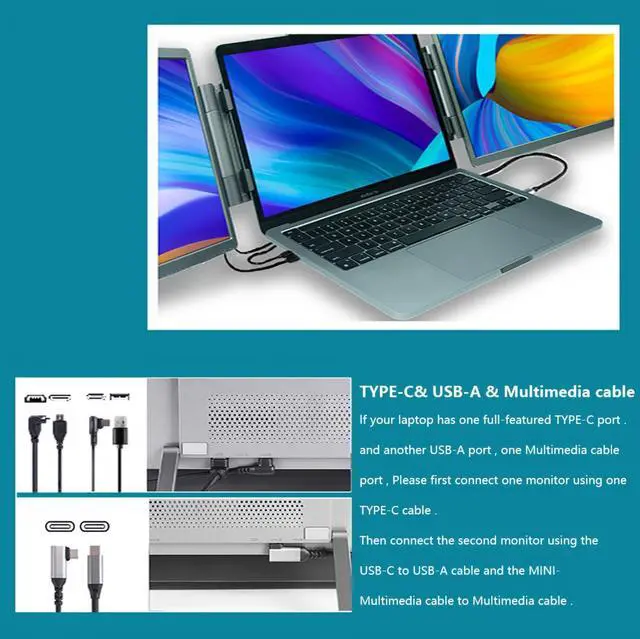 Alt view image 5 of 7 - ReHisk 14" portable monitor Laptop Screen Extender, Tri-Screen Portable Monitor with two 14 inch screens IPS FHD 1080P HDR 16:10 MiniHDMI USB-C USB-A Eye Care dual speakers for PC Phone PS4 Xbox Mac