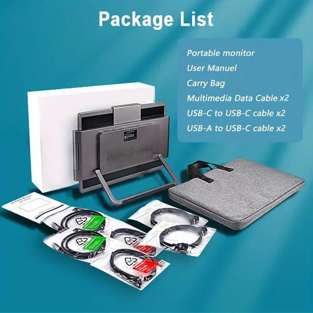 Alt view image 6 of 7 - ReHisk 14" portable monitor Laptop Screen Extender, Tri-Screen Portable Monitor with two 14 inch screens IPS FHD 1080P HDR 16:10 MiniHDMI USB-C USB-A Eye Care dual speakers for PC Phone PS4 Xbox Mac