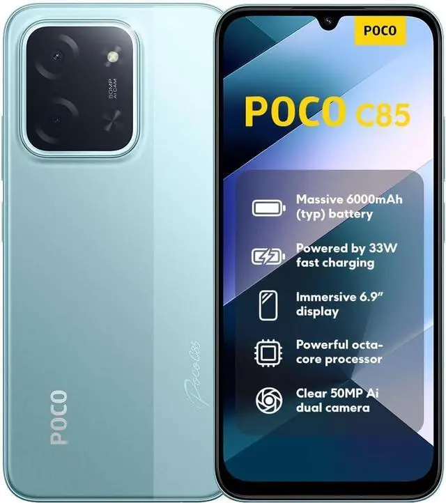 Main image of XIAOMI Poco C85 4G LTE (Compatible with Tmobile Tello Mint Metro & Global) Unlocked Dual SIM 6.9" 50MP Model 25078PC3EG International Version (256GB+8GB, Green)